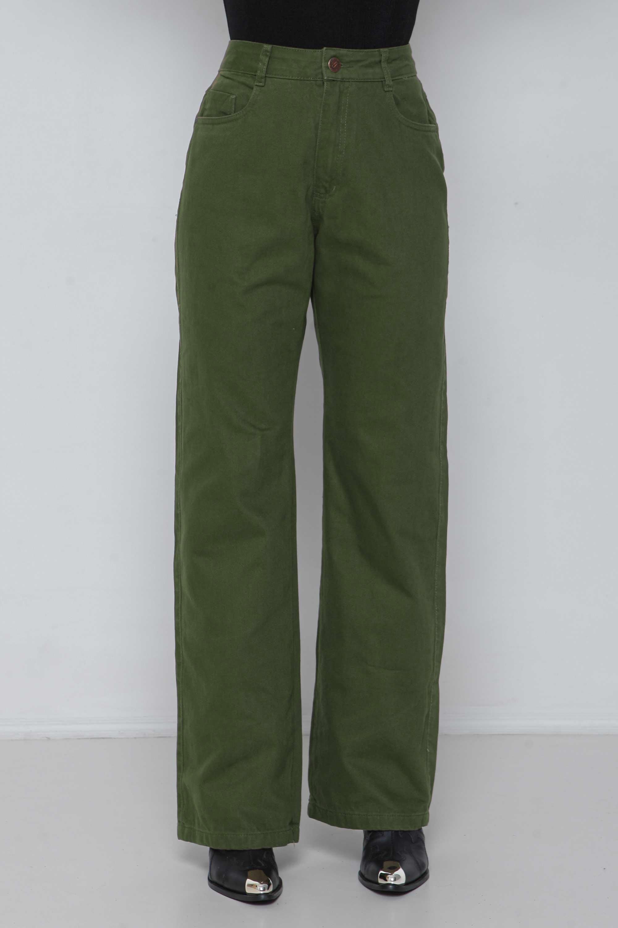 Calça Sarja Feminina Wide Leg Colorida