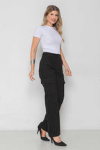 Calça Sarja Feminina Wide Leg Cargo Colorida