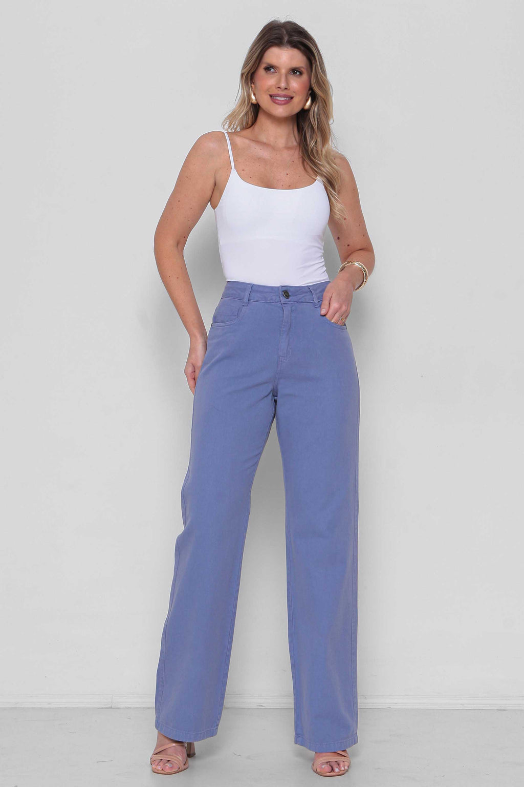 Calça Sarja Feminina Wide Leg Colorida