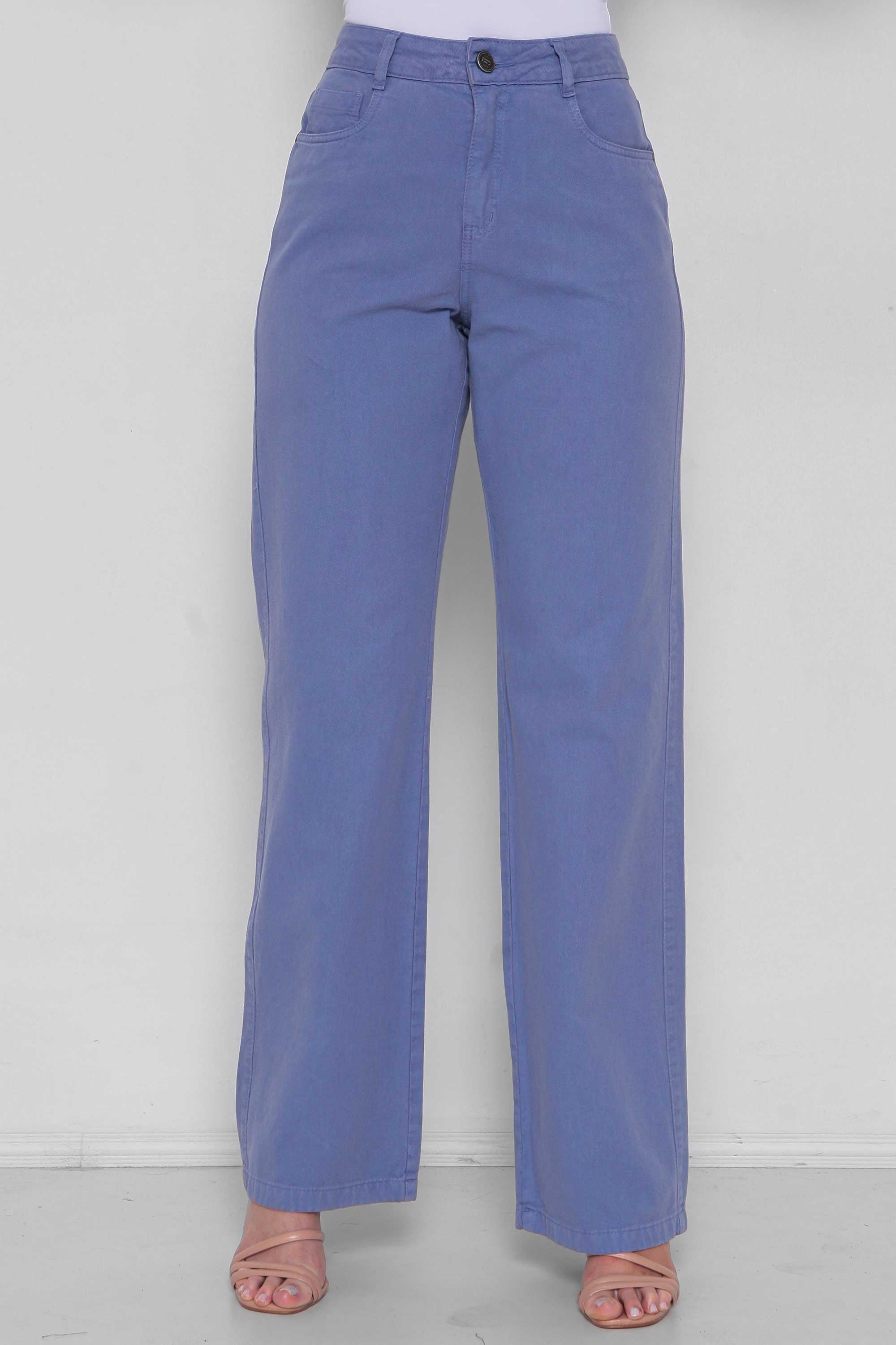 Calça Sarja Feminina Wide Leg Colorida