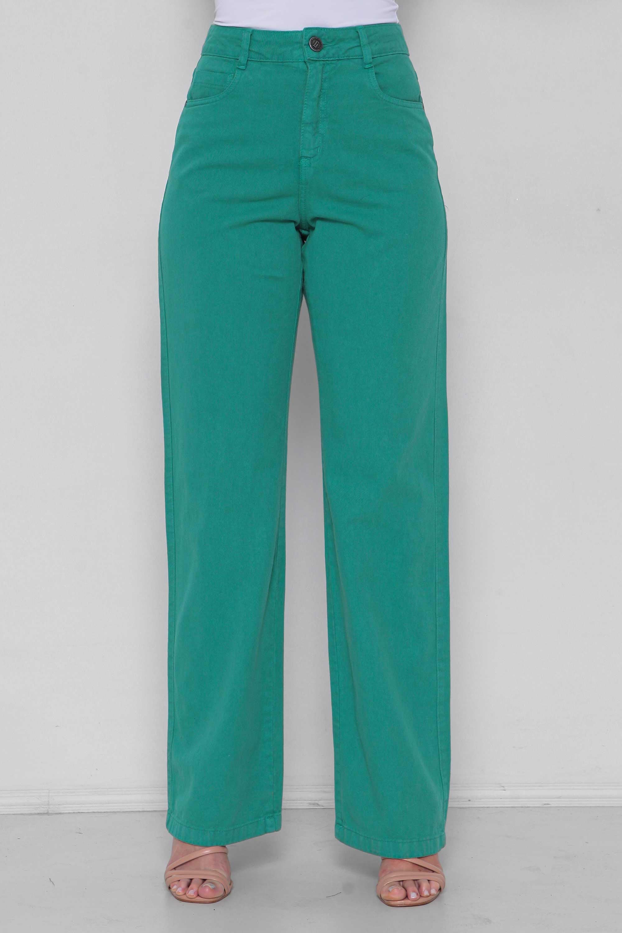 Calça Sarja Feminina Wide Leg Colorida