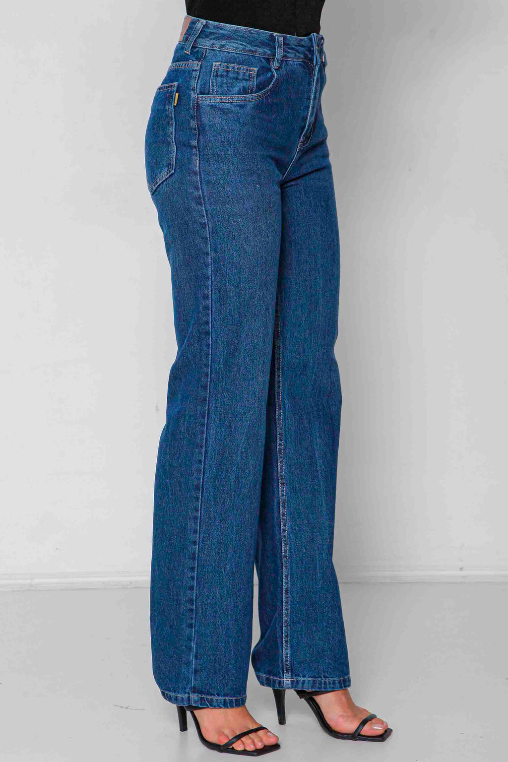 Calça Feminina Jeans Wide Leg "Sequinha" sem Elastano