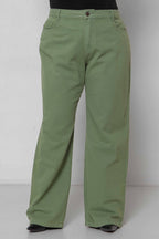 Calça Feminina Sarja Wide Leg Padrão a Plus Verde