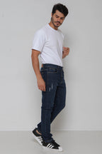 Calça Jeans Masculina Skinny Escura com Puídos