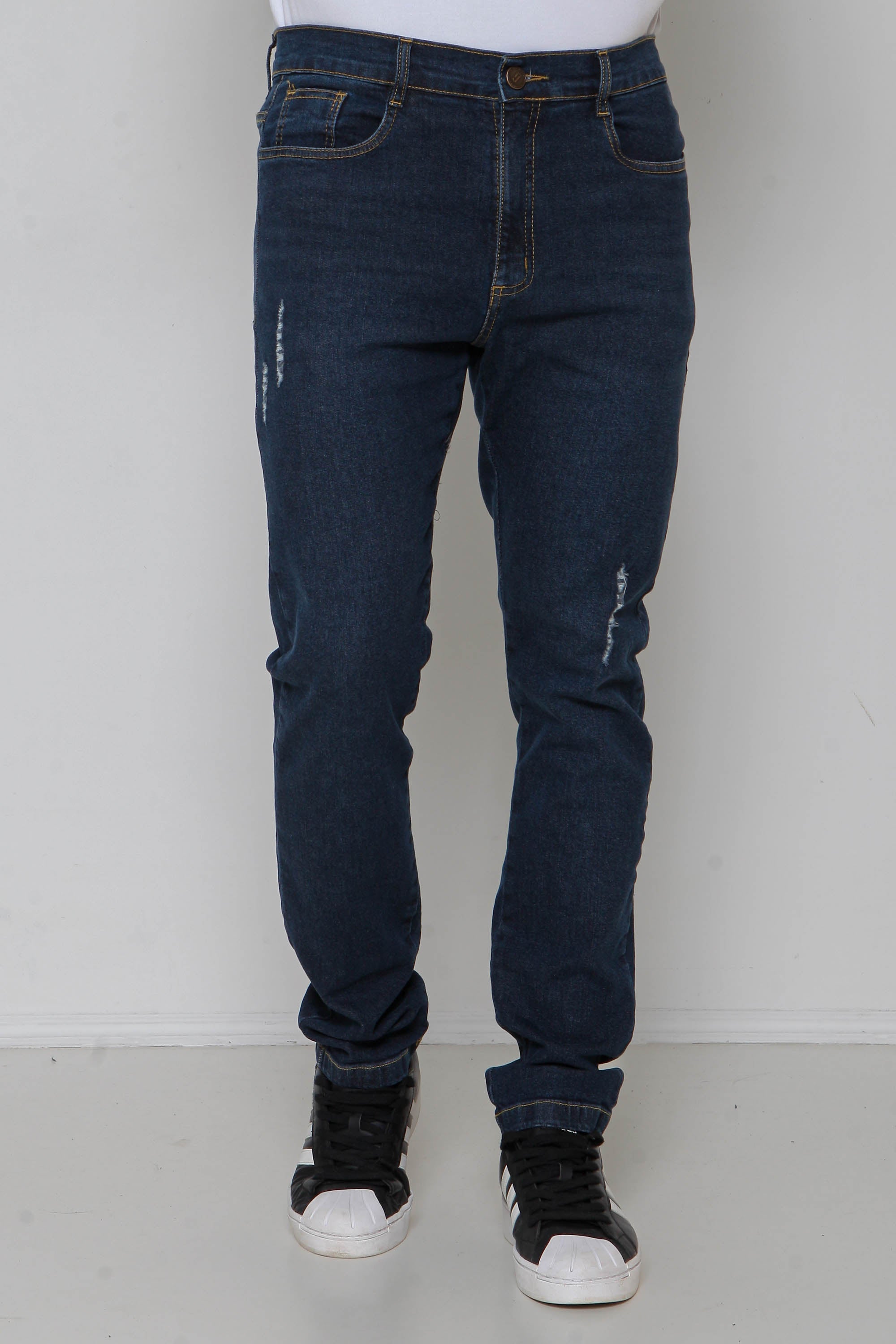 Calça Jeans Masculina Skinny Escura com Puídos