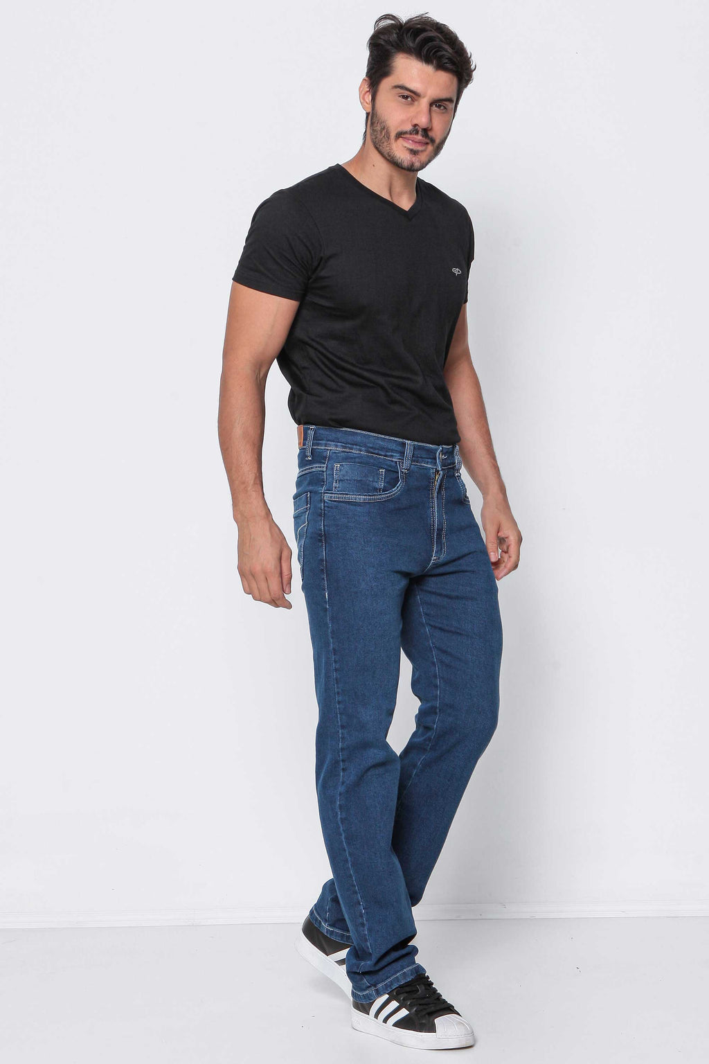 Calça Jeans Masculina Reta Escura com Elastano
