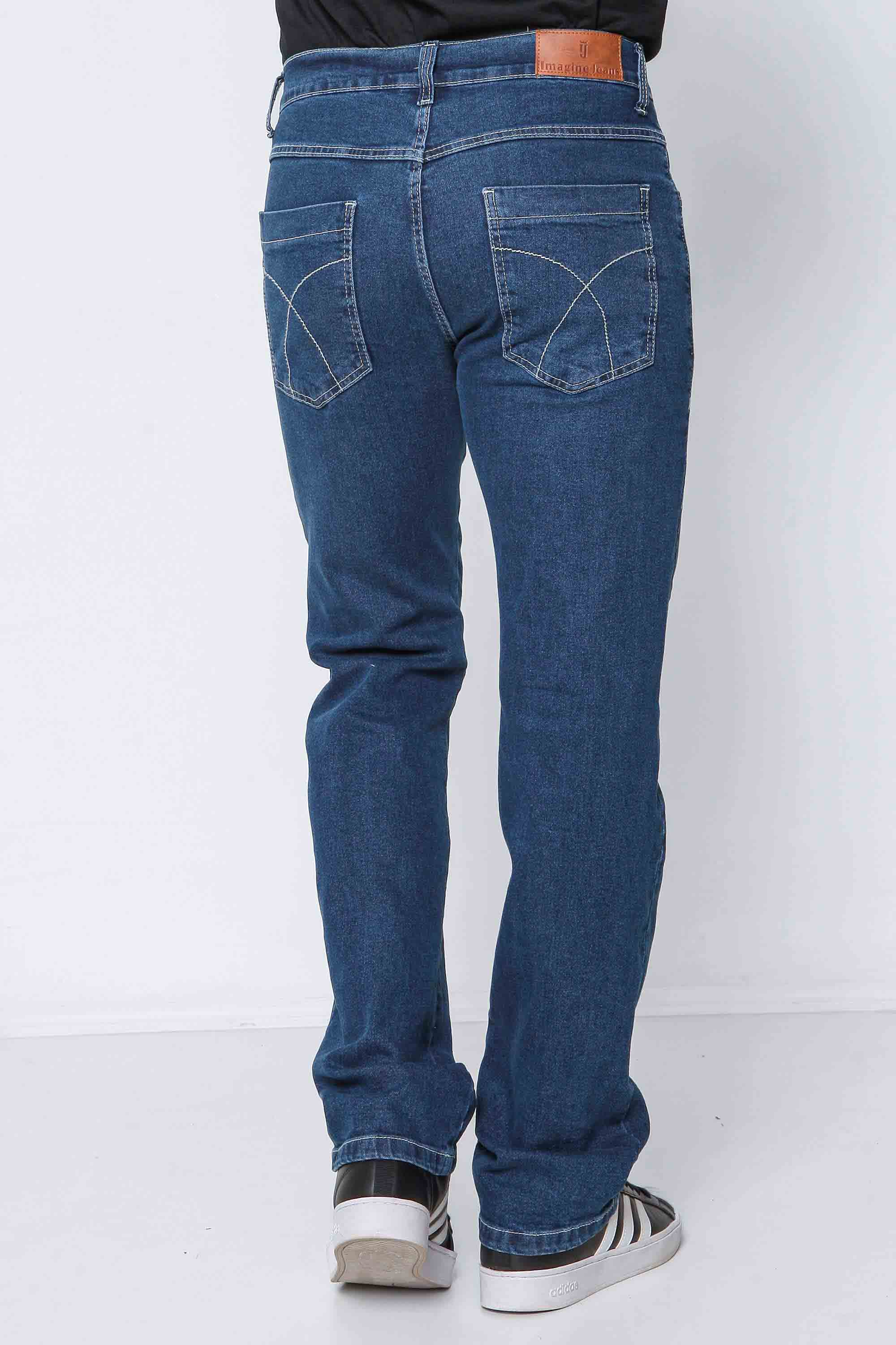 Calça Jeans Masculina Reta Escura com Elastano