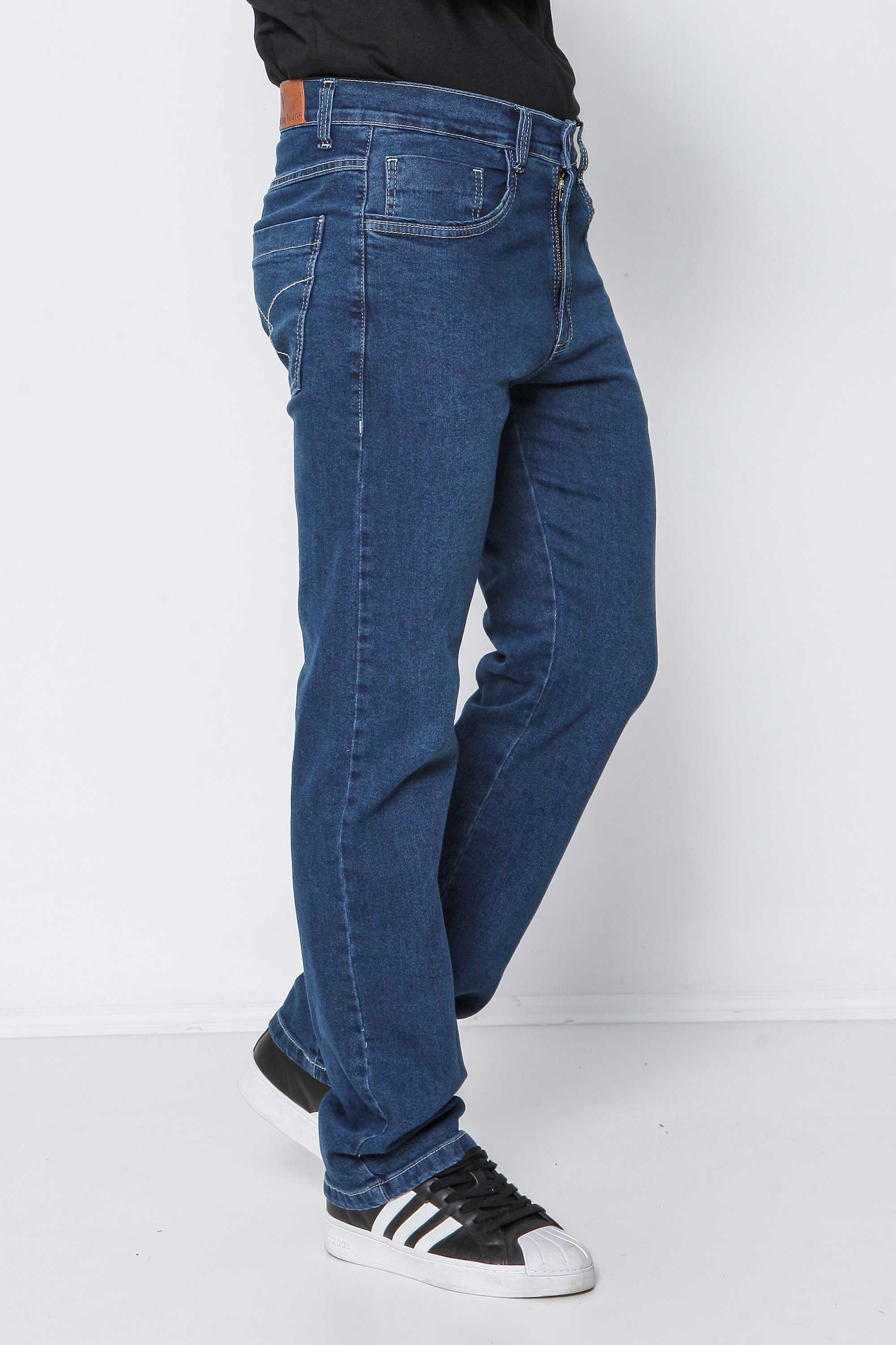 Calça Jeans Masculina Reta Escura com Elastano
