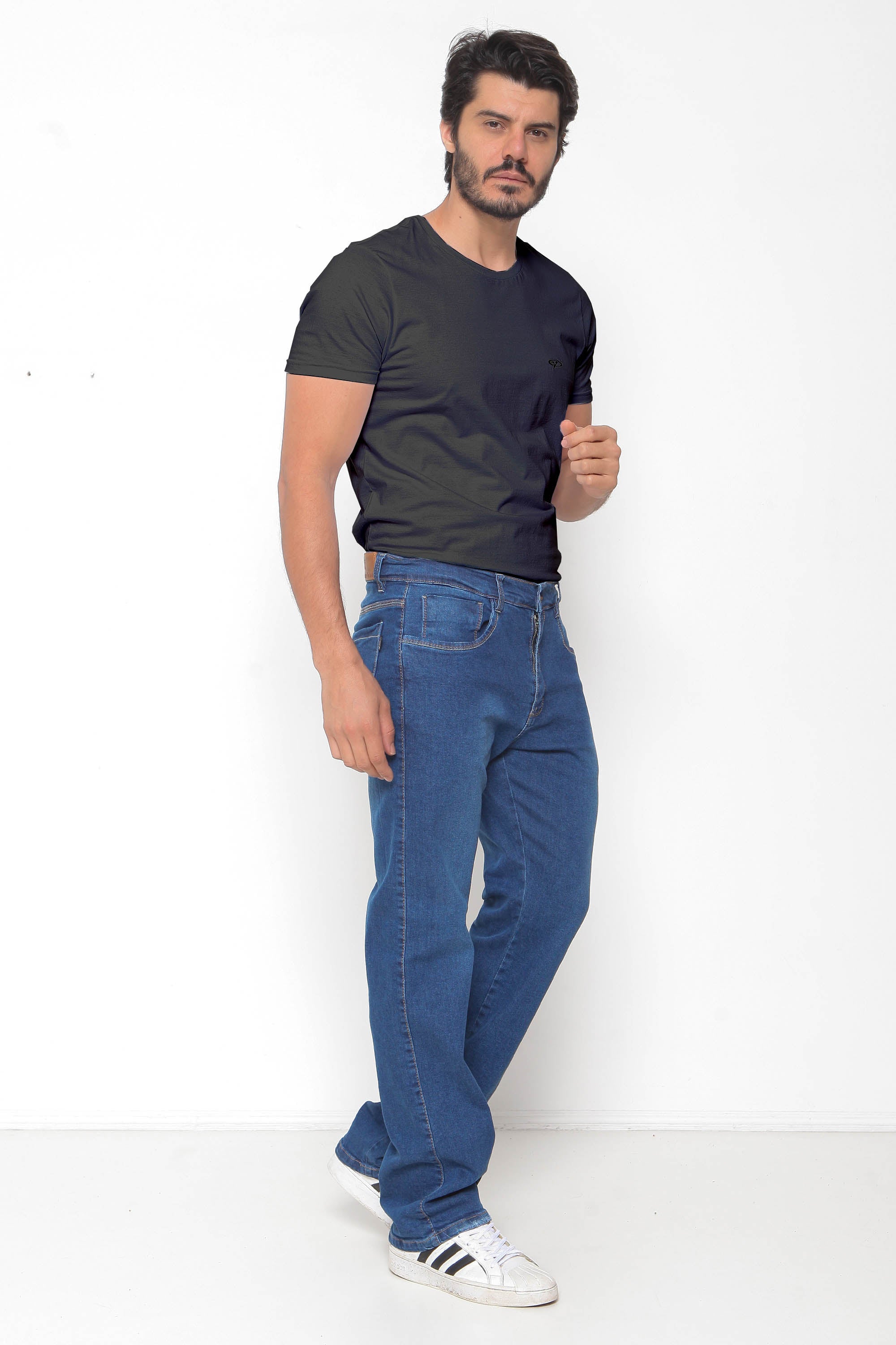 Calça Masculina Jeans Reta Escura com Used