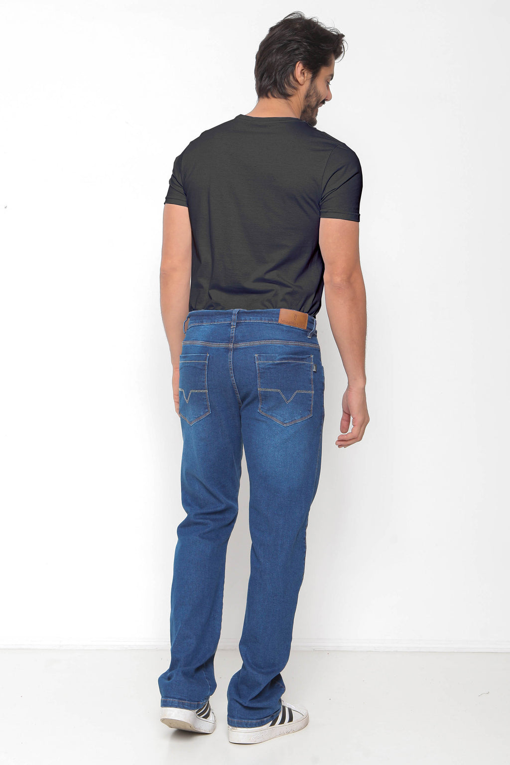 Calça Masculina Jeans Reta Escura com Used