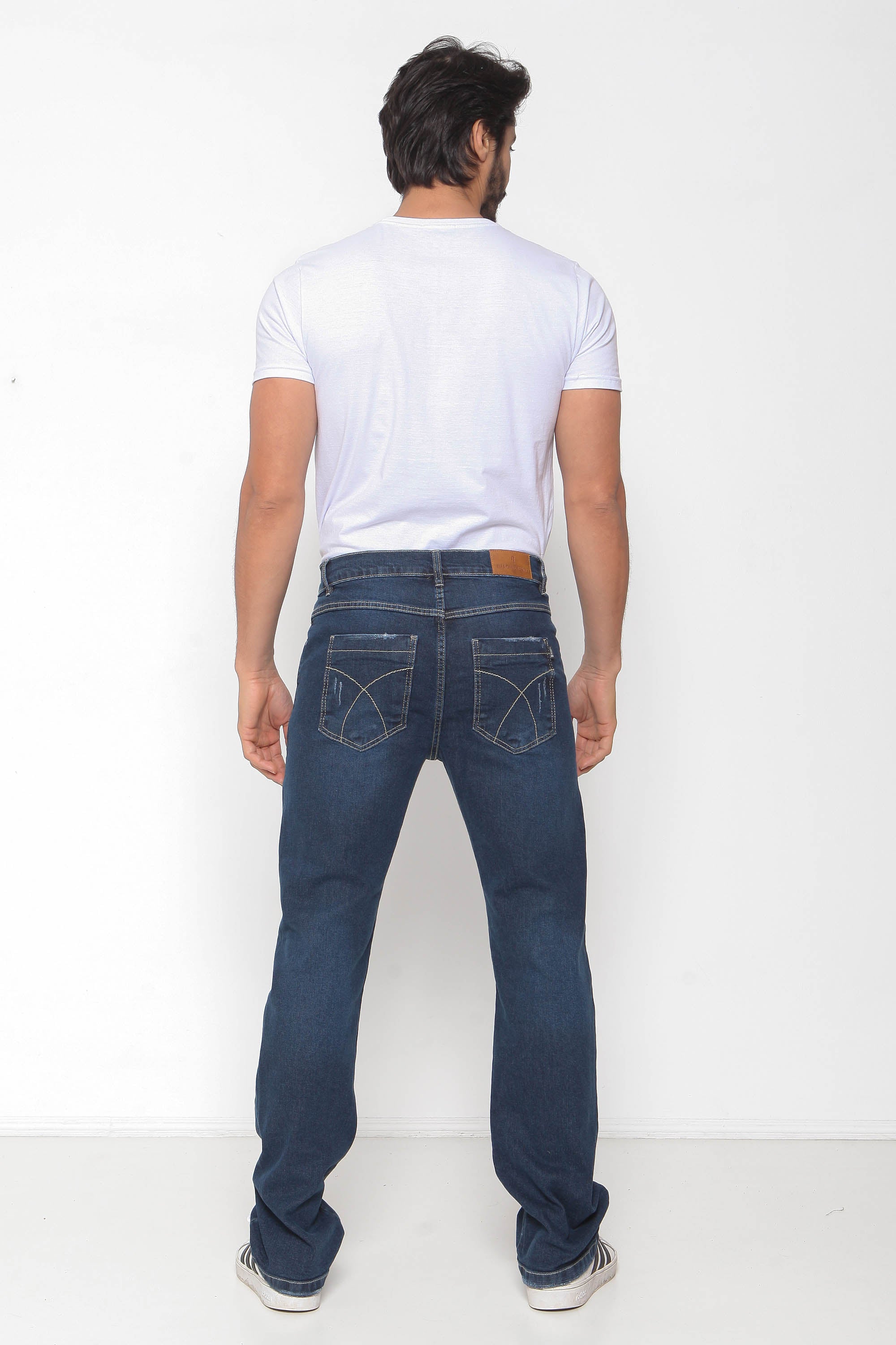 Calça Masculina Jeans Reta Escura com Elastano