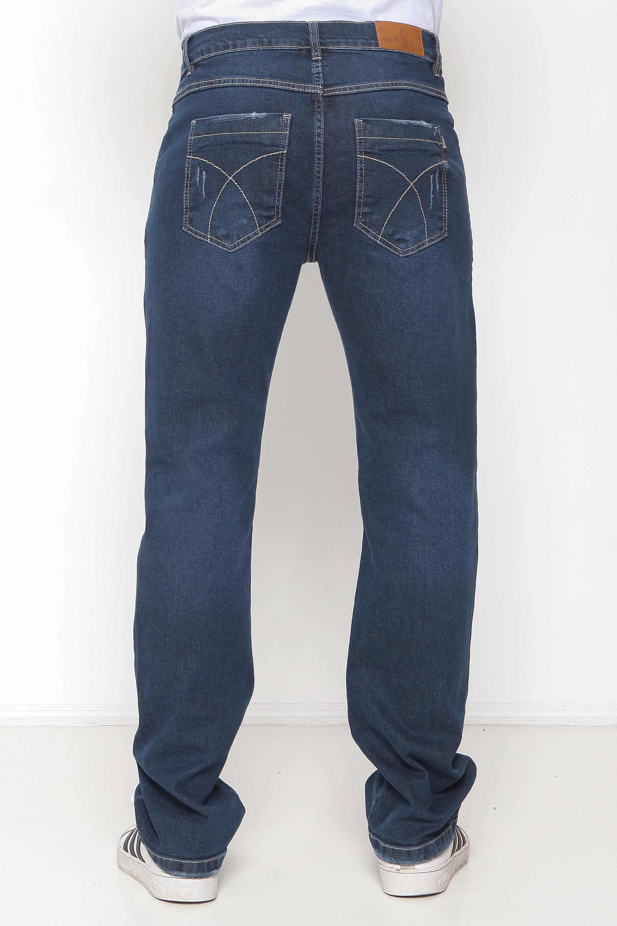 Calça Masculina Jeans Reta Escura com Elastano