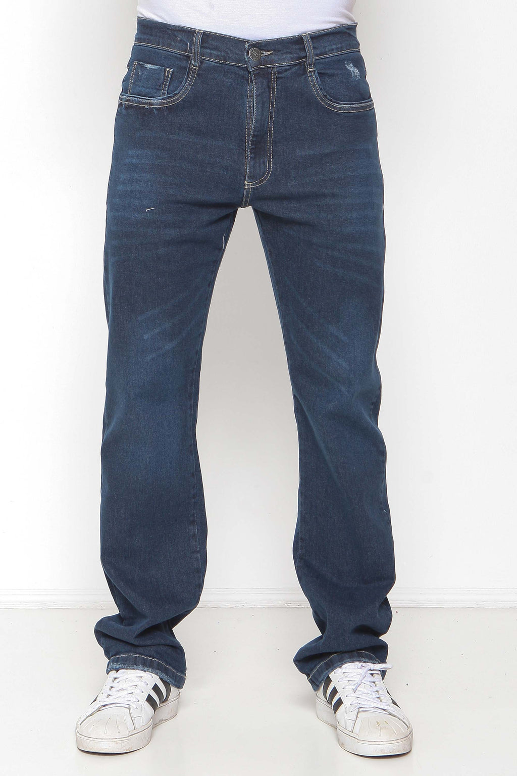 Calça Masculina Jeans Reta Escura com Elastano