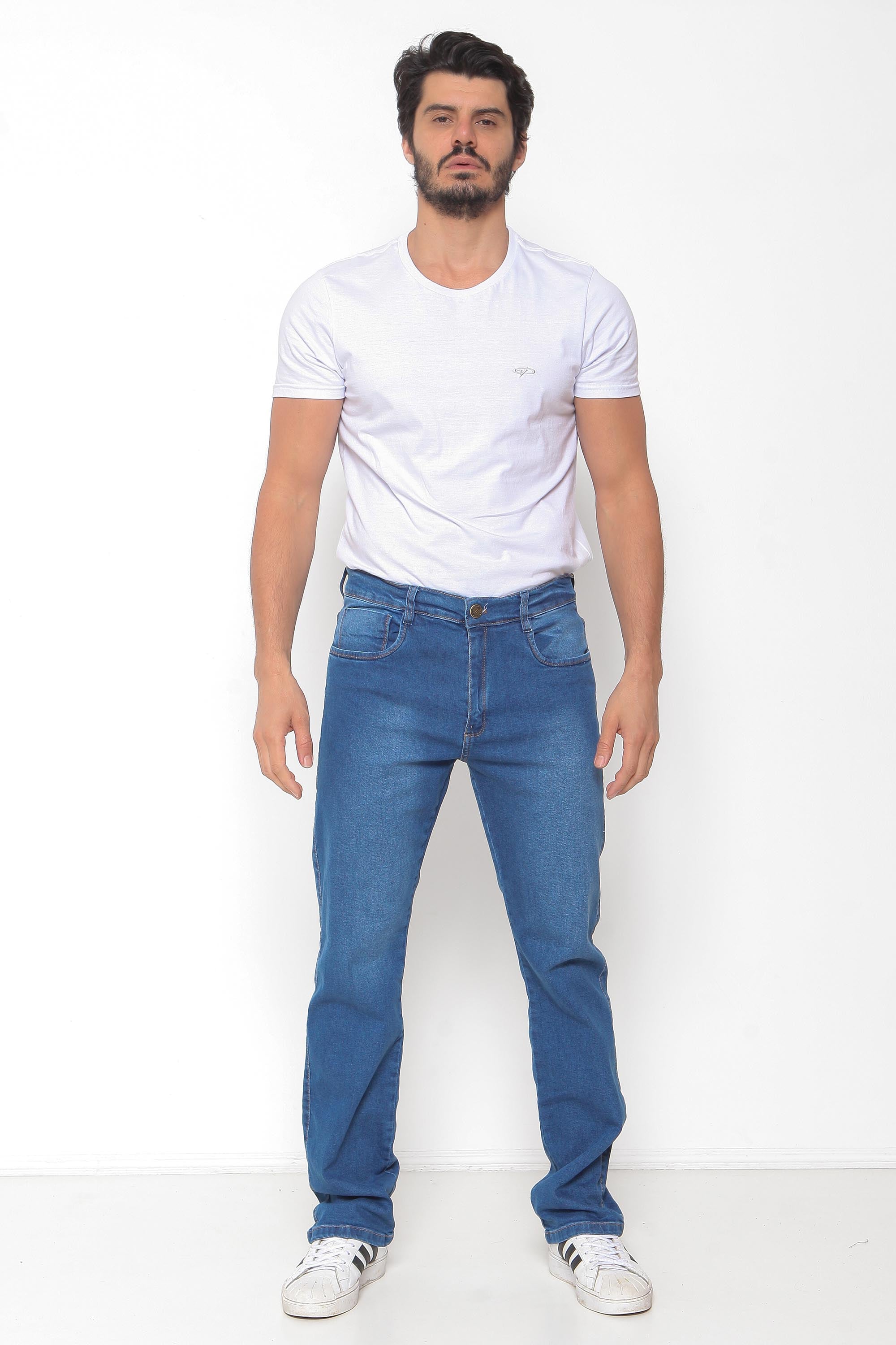 Calça Jeans Masculina Reta Clara com Used