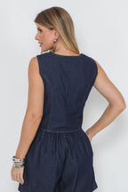 Colete Jeans Leve Feminino Abertura Botões