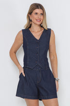 Colete Jeans Leve Feminino Abertura Botões