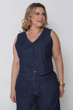 Colete Jeans Leve Feminino Abertura Botões