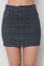 Conjunto Top com Mini Saia Feminino Jeans Cinza com Elastano