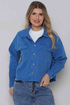 Jaqueta Sarja Feminina Oversized Azul sem Elastano