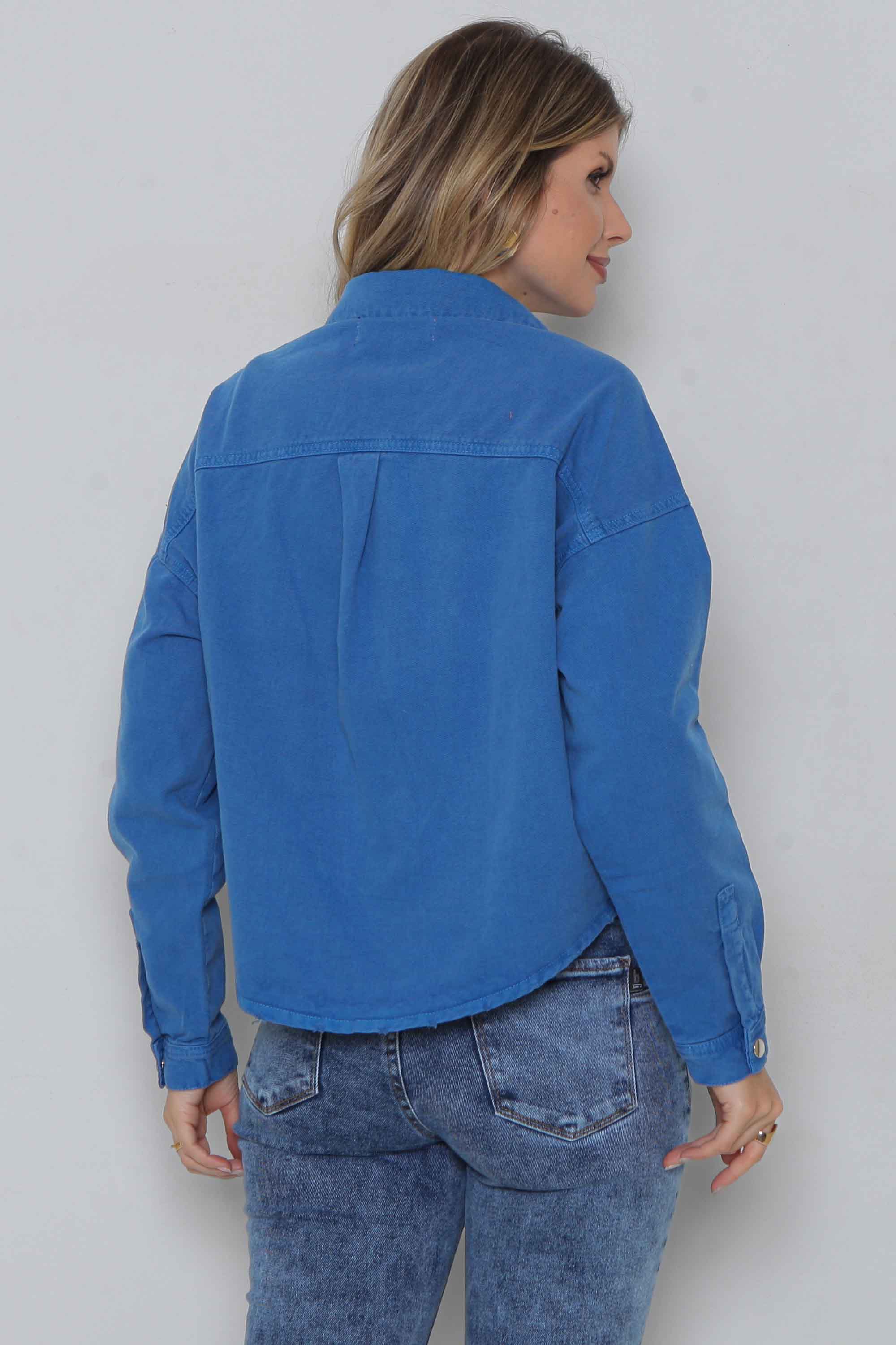Jaqueta Sarja Feminina Oversized Azul sem Elastano