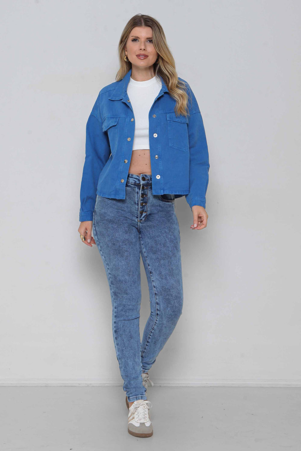 Jaqueta Sarja Feminina Oversized Azul sem Elastano