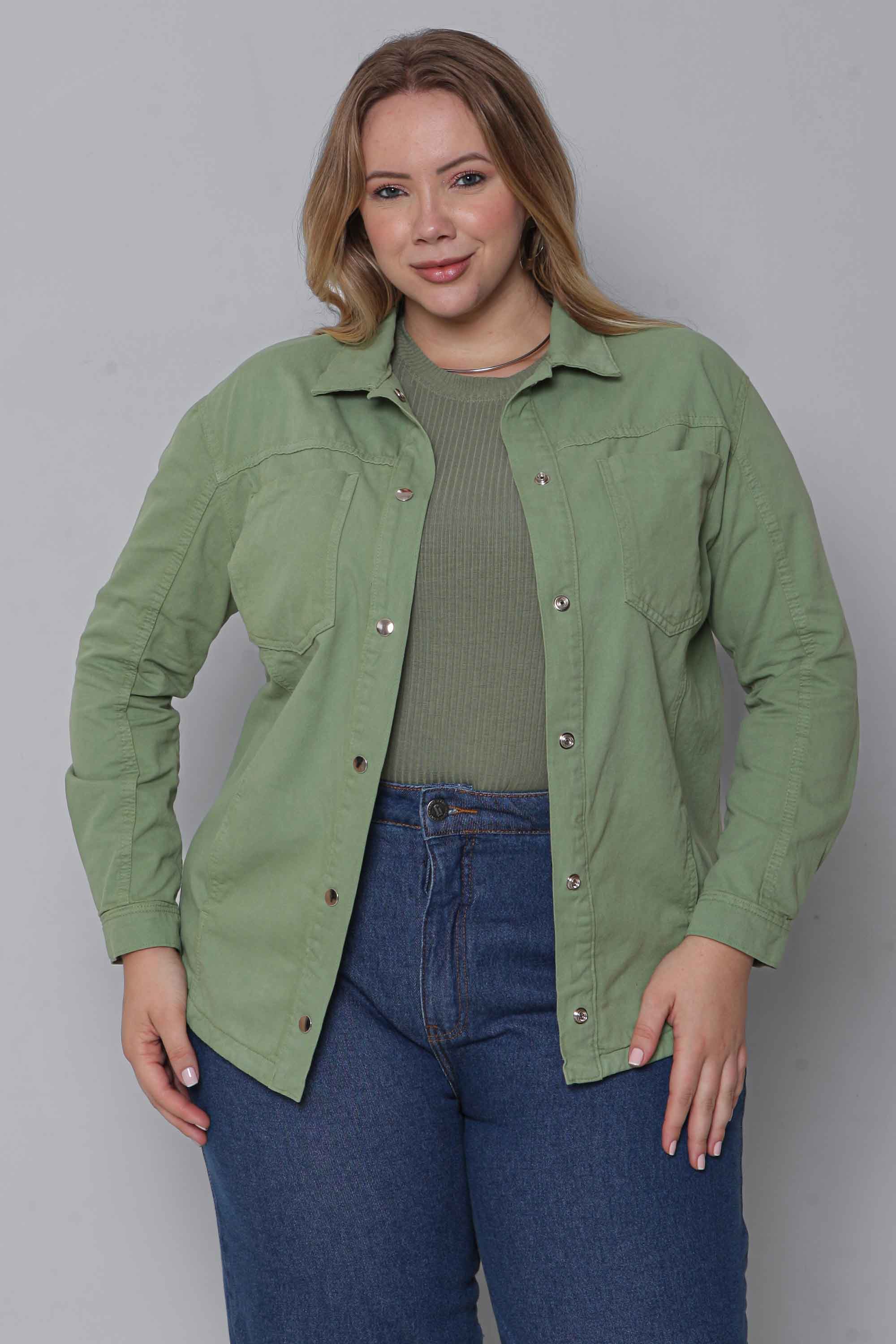 Jaqueta Sarja Feminina Regular Verde e Preta