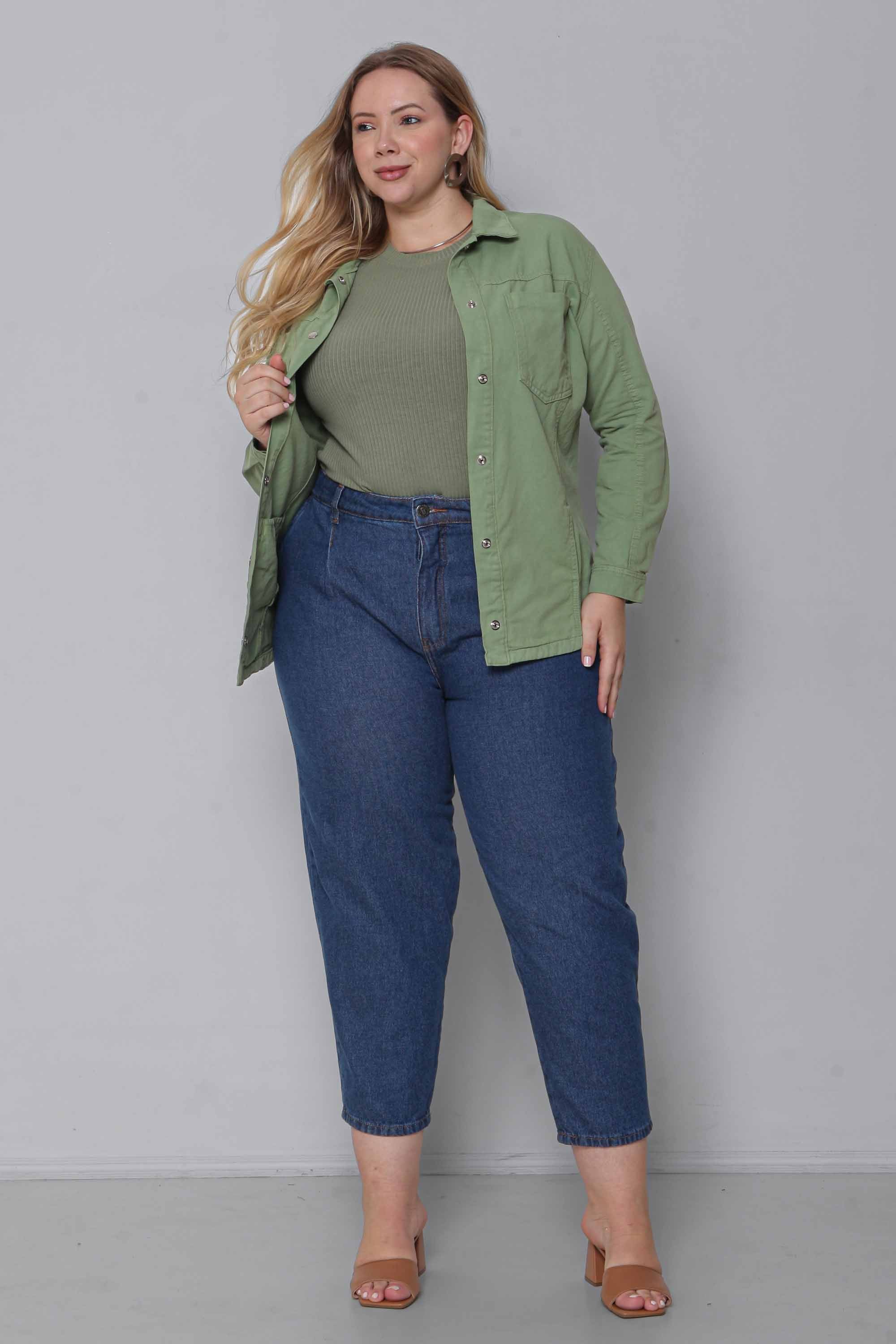 Jaqueta Sarja Feminina Regular Verde e Preta