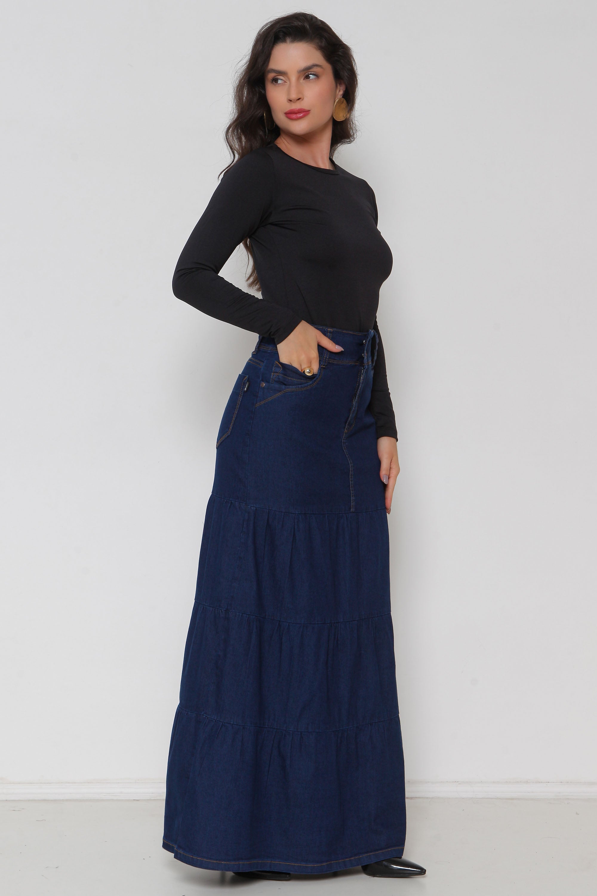 Saia Jeans Três Marias Longa