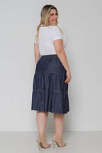 Saia Jeans 3 Marias Midi c/ Elástico Cintura