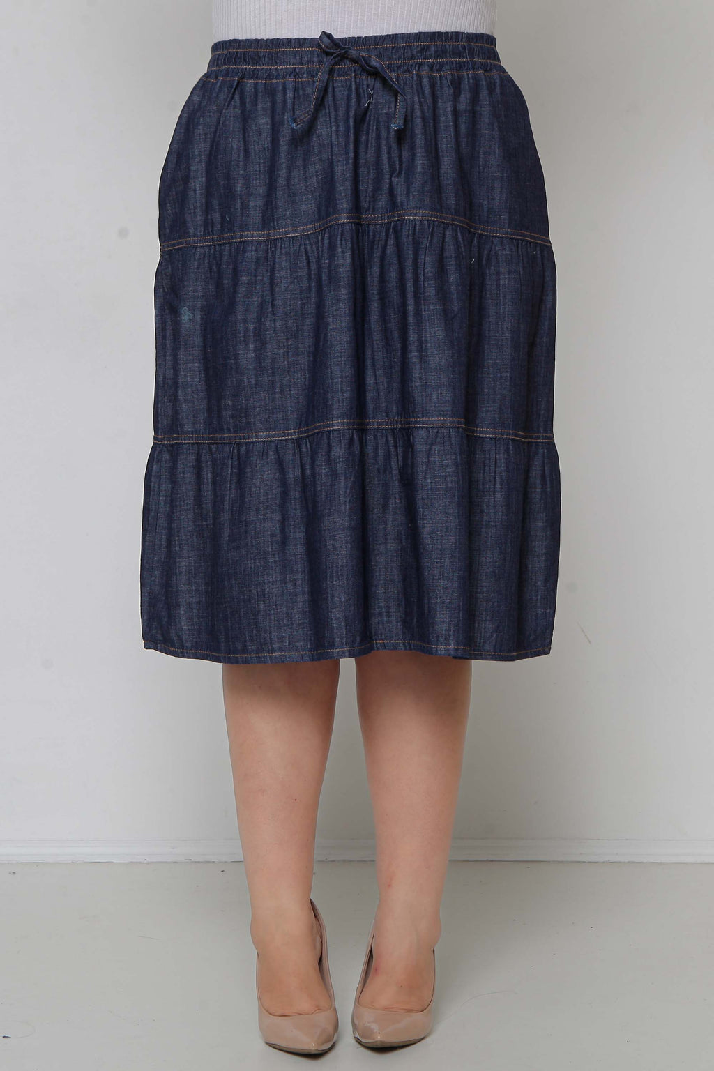 Saia Jeans 3 Marias Midi c/ Elástico Cintura