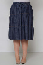 Saia Jeans 3 Marias Midi c/ Elástico Cintura