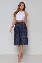 Saia Jeans 3 Marias Midi c/ Elástico Cintura