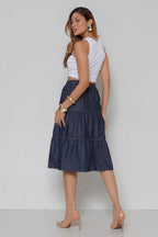 Saia Jeans 3 Marias Midi c/ Elástico Cintura