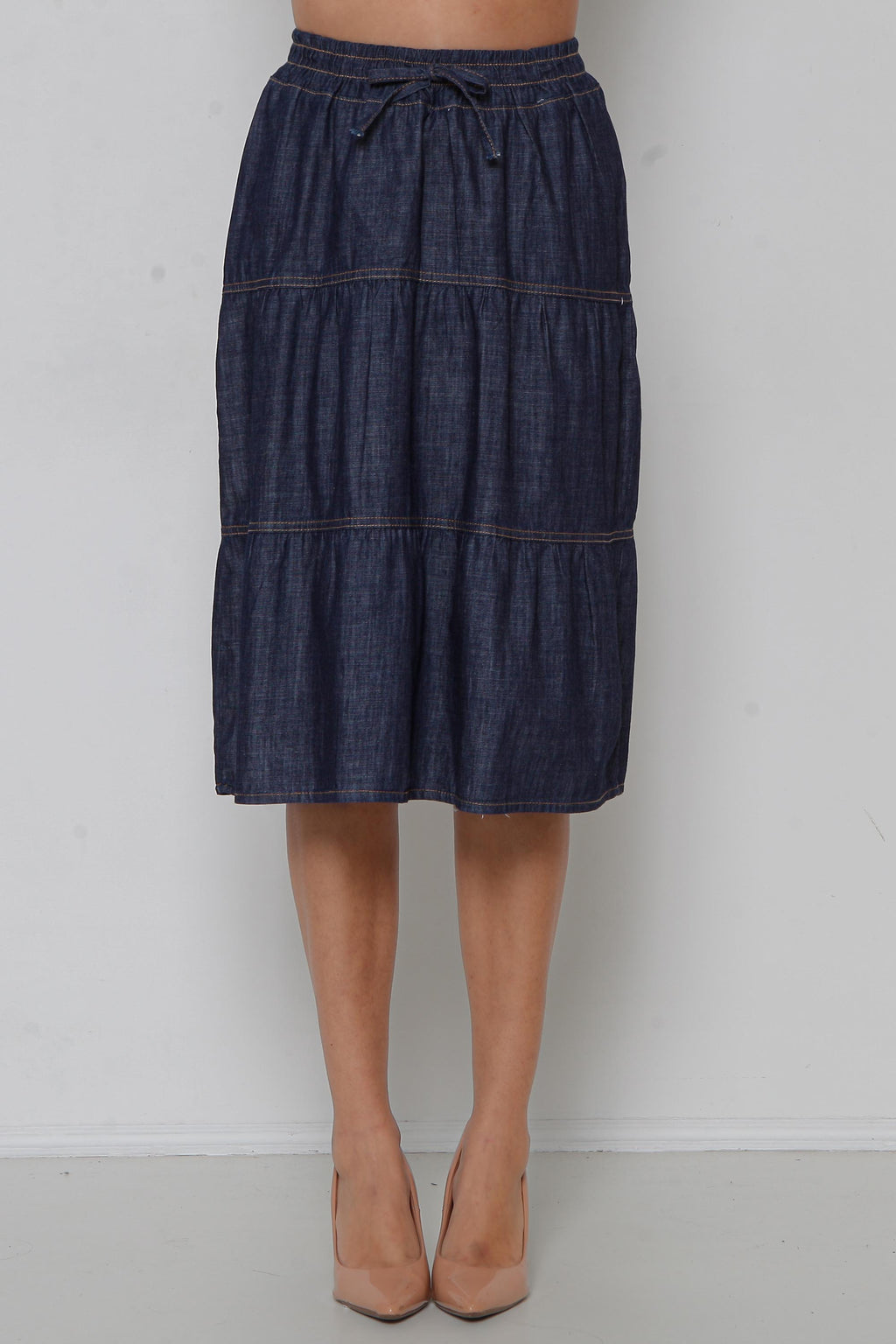 Saia Jeans 3 Marias Midi c/ Elástico Cintura