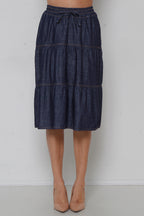 Saia Jeans 3 Marias Midi c/ Elástico Cintura