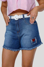 Short Feminino Jeans Mom com Bordado