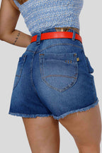 Short Feminino Cintura Alta Jeans Mom Casual Soltinho Barra Desfiada