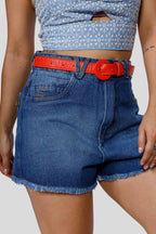 Short Feminino Cintura Alta Jeans Mom Casual Soltinho Barra Desfiada
