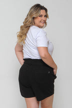 Short Sarja Feminino Mom Clochard Colorido com Cinto Plus Size