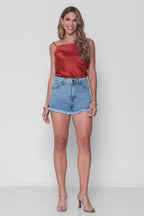 Short Jeans Feminino Barra Desfiada Sem Elastano