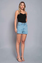 Short Feminino Jeans Mom Barra a Fio