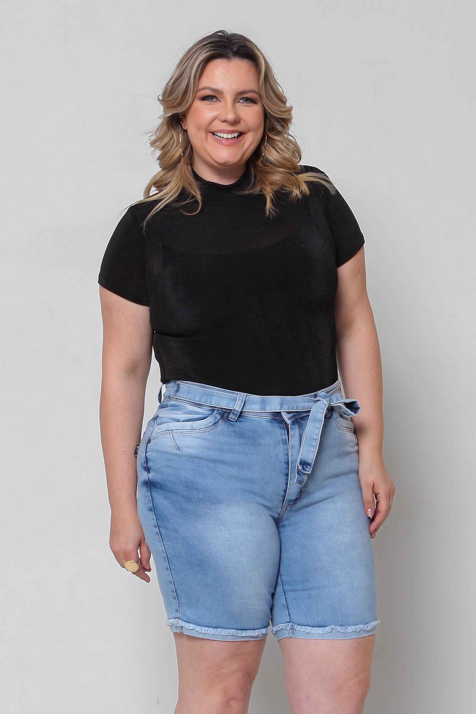 Bermuda Jeans Feminina Ciclista Plus Size com Cinto