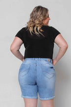 Bermuda Jeans Feminina Ciclista Plus Size com Cinto