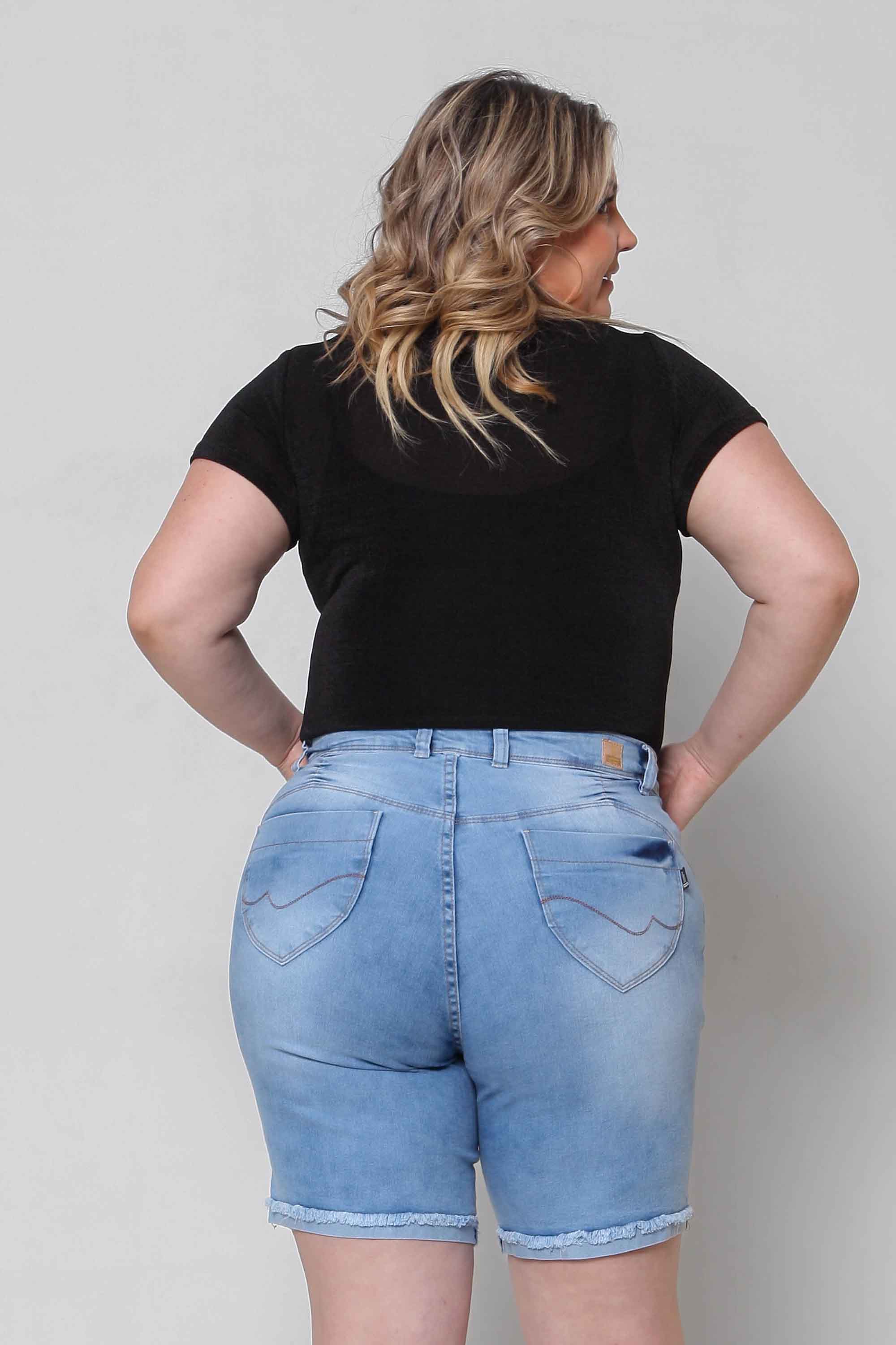Bermuda Jeans Feminina Ciclista Plus Size com Cinto
