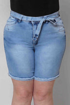 Bermuda Jeans Feminina Ciclista Plus Size com Cinto