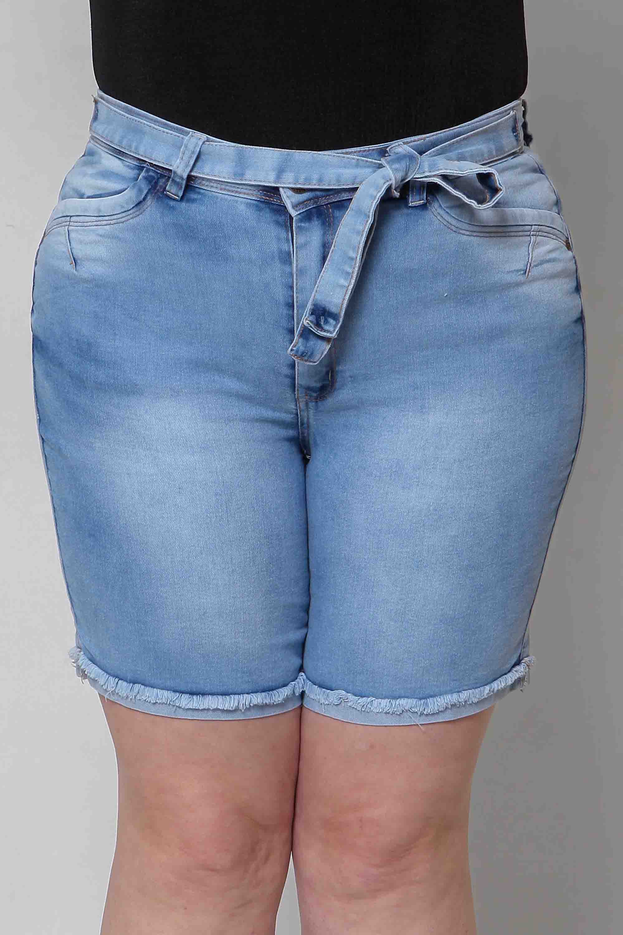 Bermuda Jeans Feminina Ciclista Plus Size com Cinto