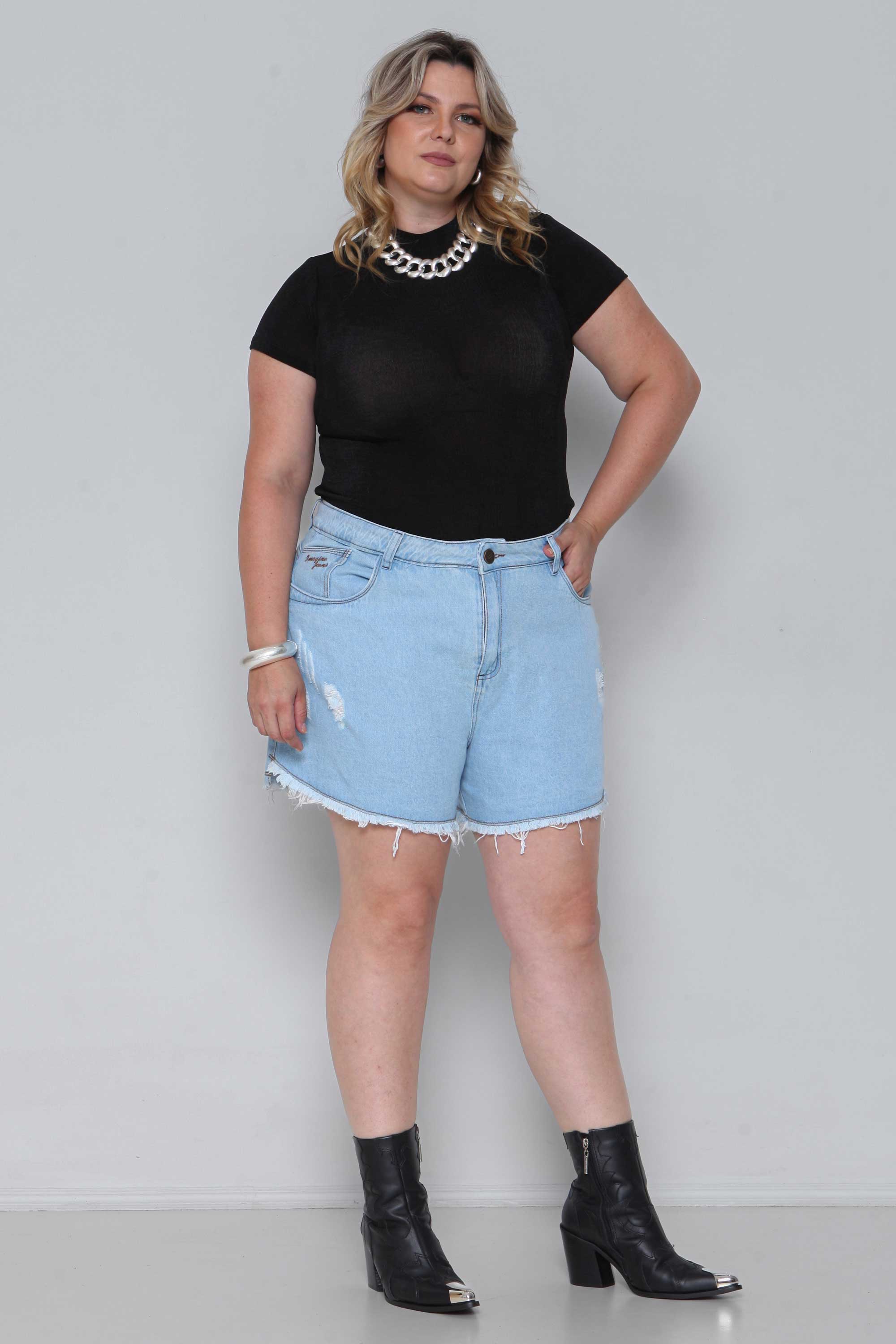 Shorts Jeans Feminino Mom Soltinho Plus Size
