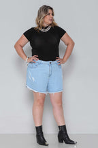 Shorts Jeans Feminino Mom Soltinho Plus Size