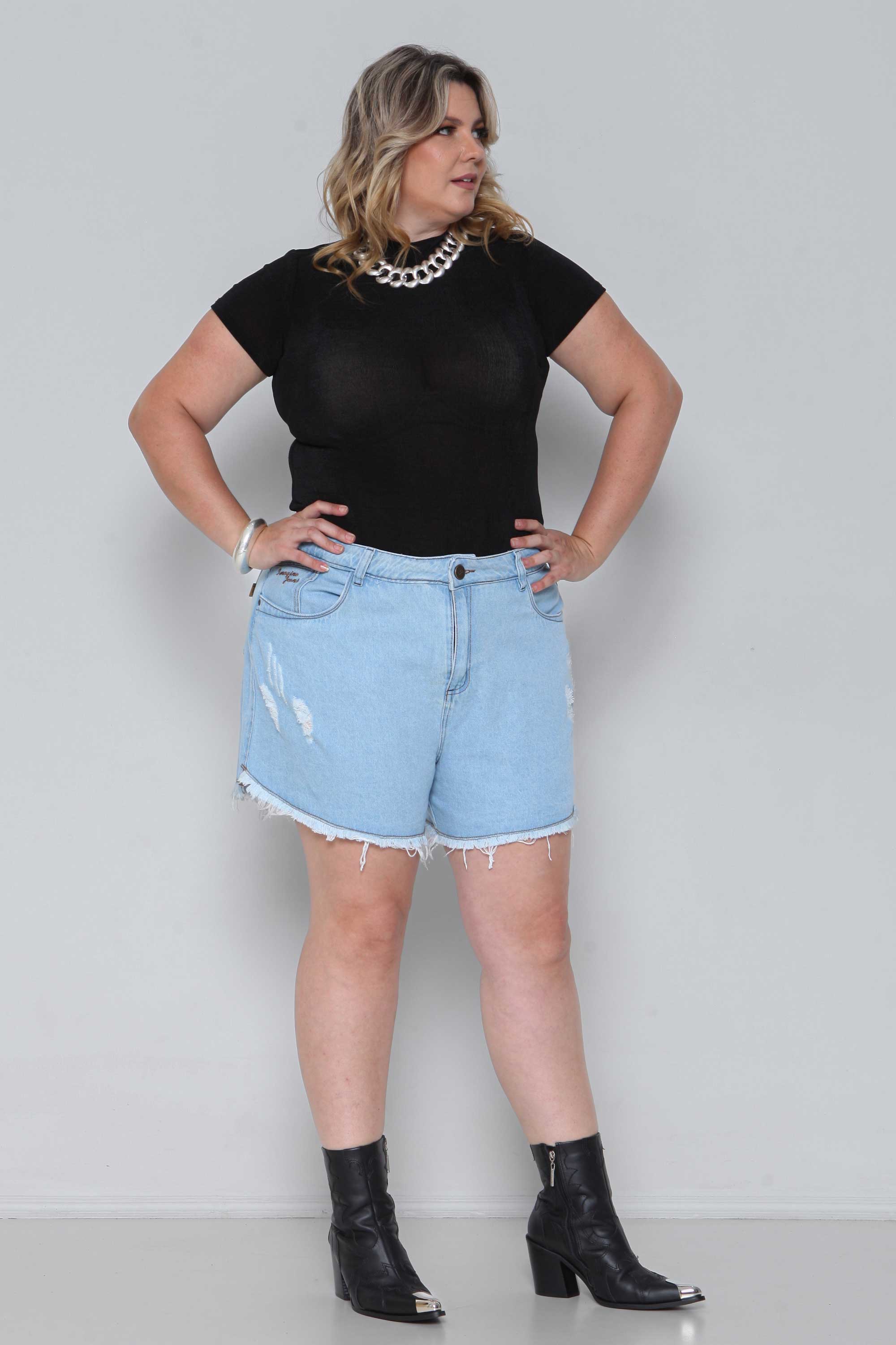 Shorts Jeans Feminino Mom Soltinho Plus Size