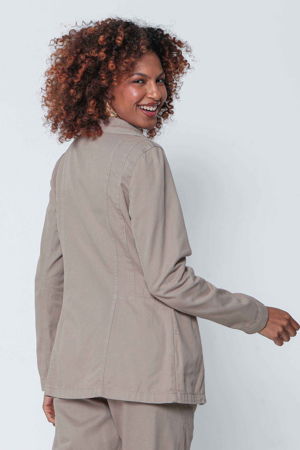 Blazer Feminino Sarja Cáqui Botão Único